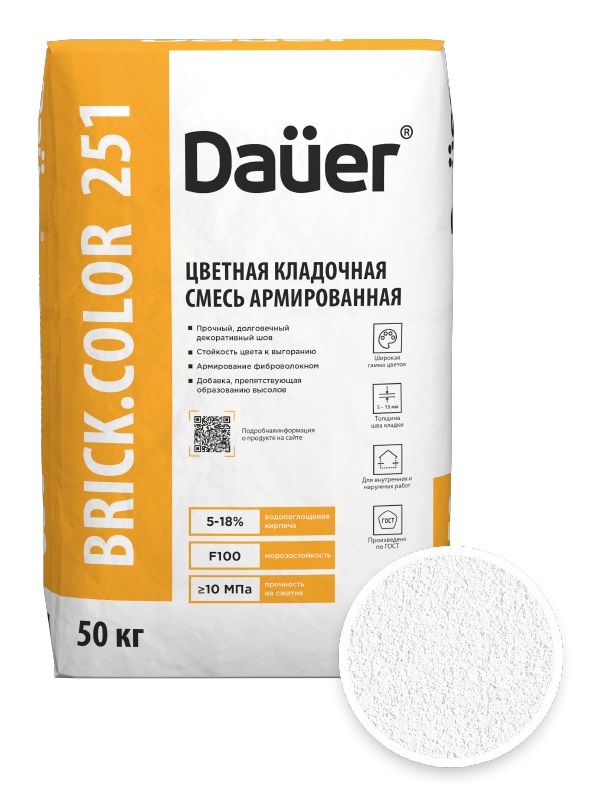 Цветная кладочная смесь армированная DAUER BRICK.COLOR 251 ультра-белый, 50 кг фото 0